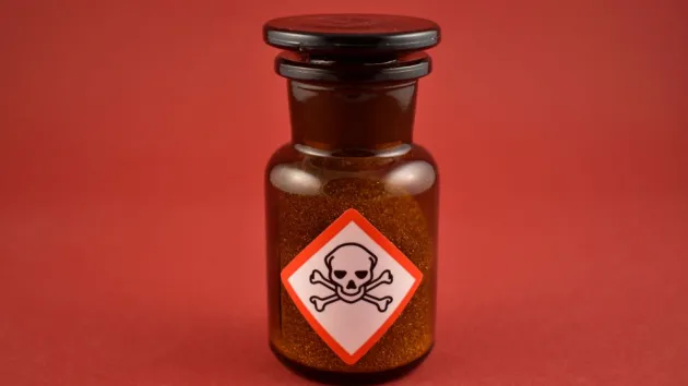 Brown glass bottle with poison symbol - skull and crossbones