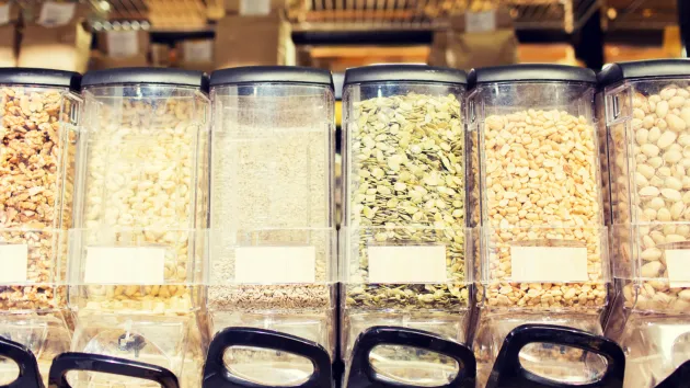 cereal and grains in plastic cartons 