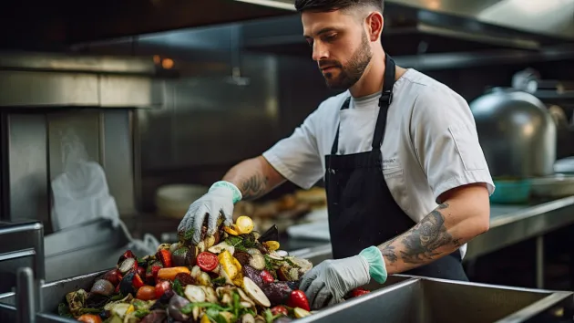 chef sorting out food waste in a kitchen