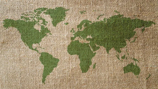 Map of the world on a jute background 