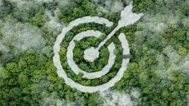 Green business - trees and symbol to represent a target