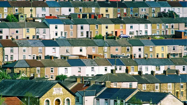 Tredegar town village coal mining community terraced houses and Bethel Baptist Church, Gwent, south Wales, UK