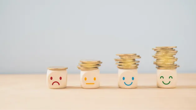square blocks with piled coins 