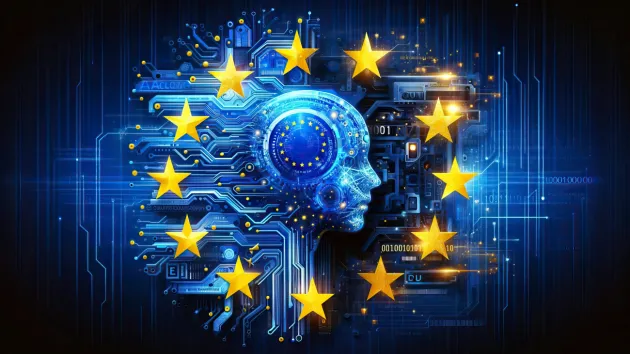 AI Regulation Concept: Circuit Brain with European Union Stars Symbolising Legislation