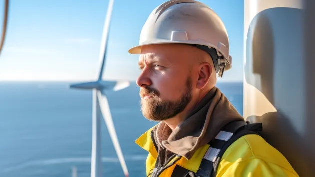 Wind turbines at sea and engineer 