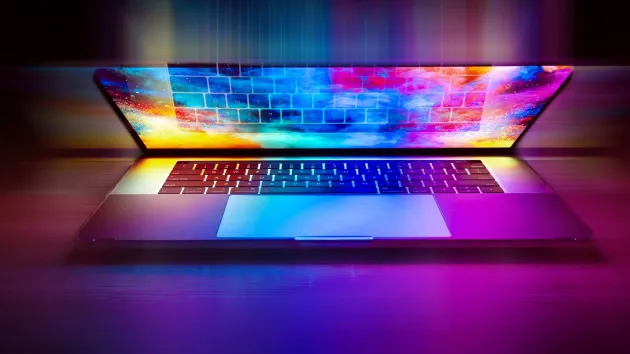 Laptop with colourful screen