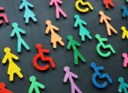 colourful symbols, wheelchair, people to depict inclusivity 