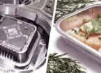 An image of the polishing of aluminium food trays and an aluminium food tray full of food