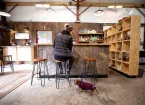 Dog friendly pub - person and dog in a pub
