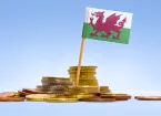 Pile of coins and Welsh flag