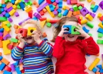 children playing with building blocks
