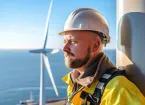 Wind turbines at sea and engineer 
