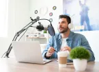 Person broadcasting a podcast 