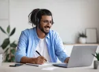 Person listening to a webinar 
