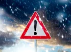winter driving - warning sign - risk of snow and ice