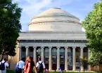 MIT students walking towards the famous dome, Massachusetts Institute of Technology in Boston,