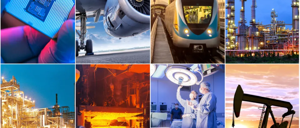 Collage of various industrial equipment