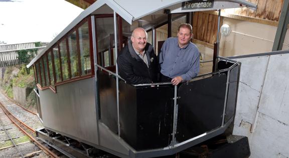 two men on a funicular railway