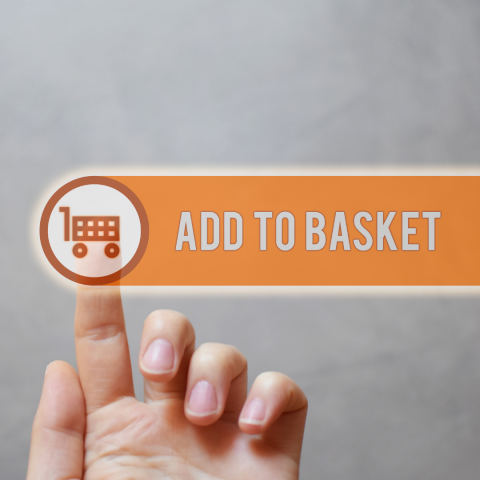Add to basket call to action button on screen with finger pointing 