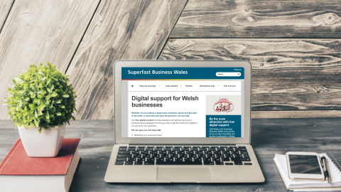 Superfast Business Wales homepage on laptop screen
