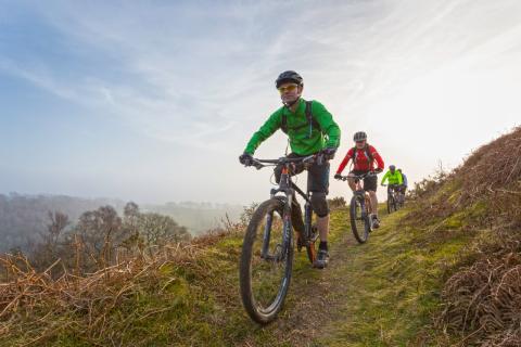 Mountain bikers on Loop de Loop route Clwydian Range Ride North Wales