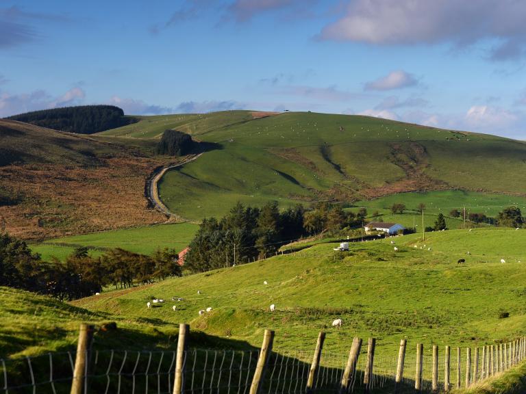 Farmland view in Bwlch y Sarnau overlooking The Garn