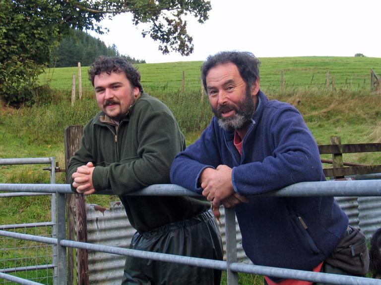Hywel Wigley (right) with son Llywarch participated in HCC Stoc+ sheep fertility project. 
