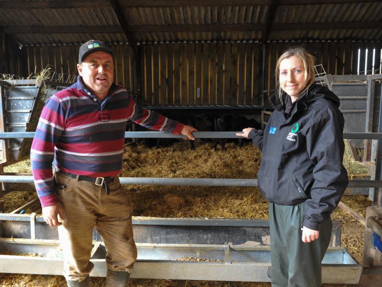 Hugh Jones, Pentre Farm, with Red Meat Technical Officer, Non Williams 