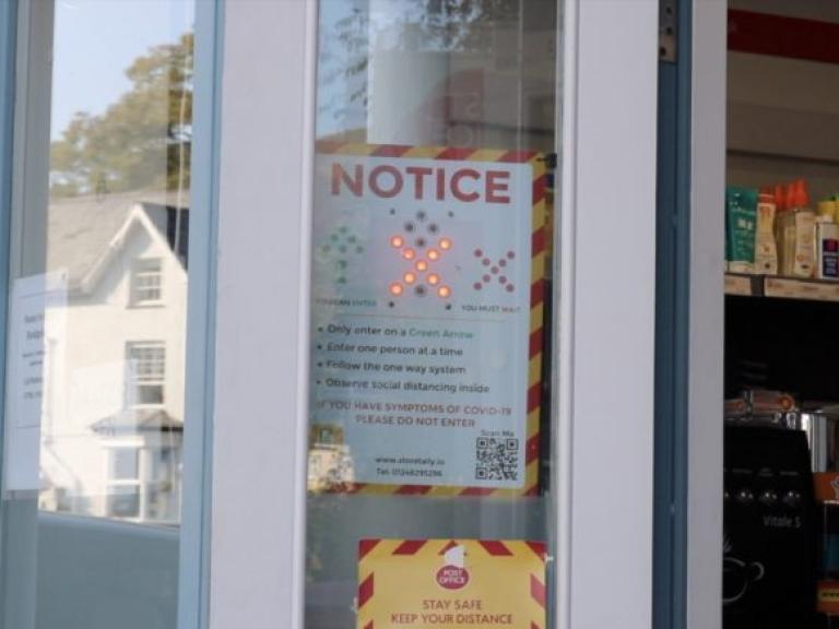 shop window with notices displayed