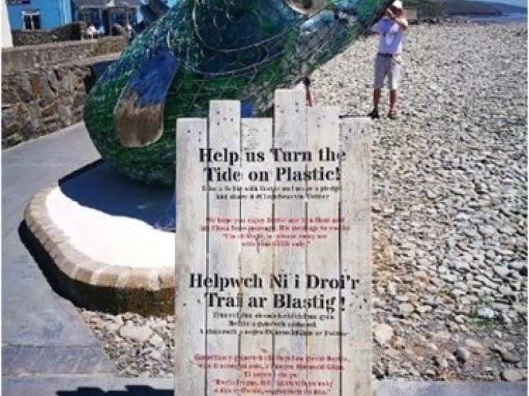 image of fish made of recovered plastic on a beach
